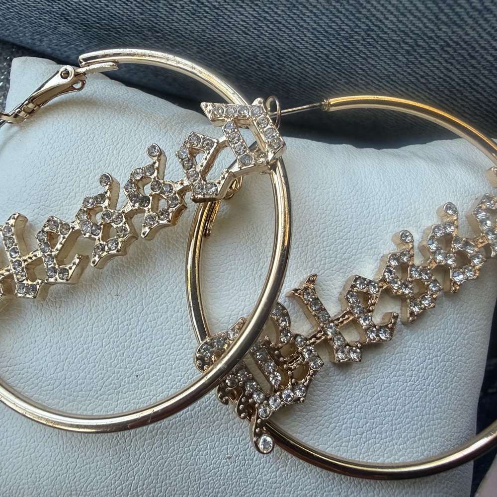 Gold Hoop Earrings with Rhinestone Accents